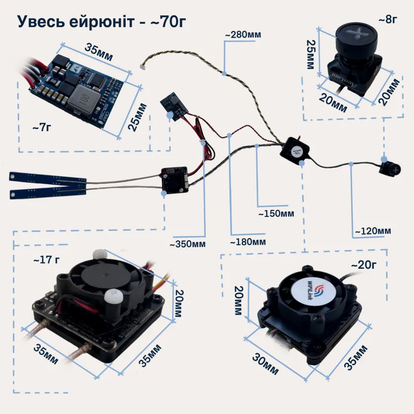 Повітряний модуль Sokil Runcam VTX 5.8 у розібраному вигляді, вага ~70 г